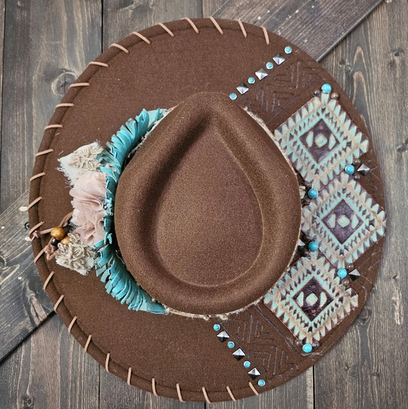 NWT  Brown Burned Fedora Cowdoy Hat With Genuine Leather Size OS main image 9
